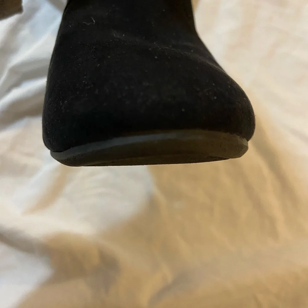 Express Black Suede Ankle Booties with Almond Toe - Picture 5 of 9